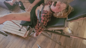 Bitch Emily fingered on gyn chair and tortured with vibrator