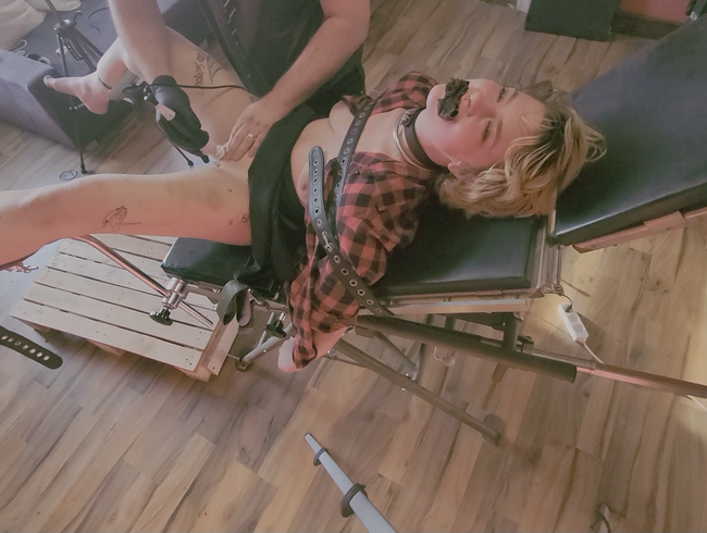 Bitch Emily fingered on gyn chair and tortured with vibrator
