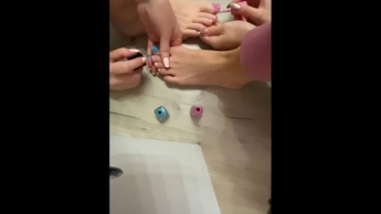 2 naughty teens paint their nails while they are eagerly waiting for you