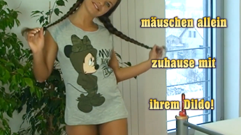 Horny teeny girl alone at home with her dildo!