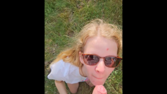 Horny outdoor fuck in the field with Creampi