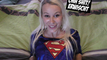 Sperm-covered superwoman caught in the bedroom