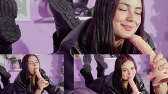 Blowjob with boots, jacket and leather pants *big leather fetish*