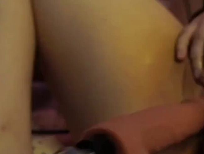 girl masturbates her wet pussy and fucks herself with a big dildo