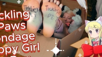 Bondage PuppyGirl In Box And Tickling Her Paws