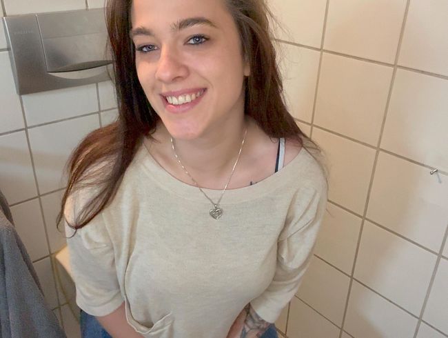 Dare escalates! REAL orgasm in a public restroom.