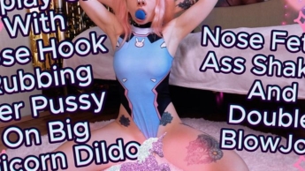Cosplay Girl With Nose Hook Double BlowJob Huge Unicorn Dildo