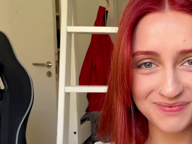 Hot redhead student gives secret blowjob – cum right in her face! ??