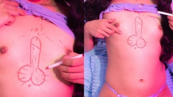 I draw your cock on my body with my lipstick!!!!!!