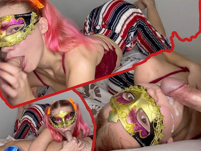 Virgin sucks neighbor’s hard big cock, this girl loves creampie in her little mouth.