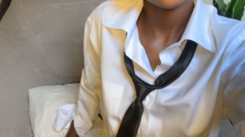 Petite Ebony Beauty’s Slow Strip Tease in White Business Shirt