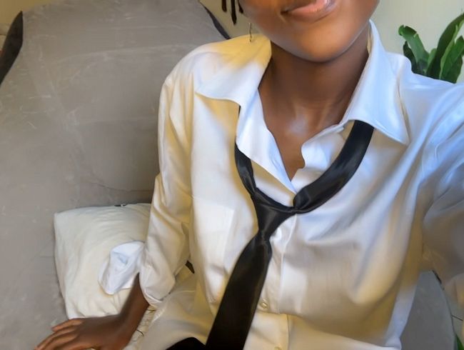 Petite Ebony Beauty’s Slow Strip Tease in White Business Shirt