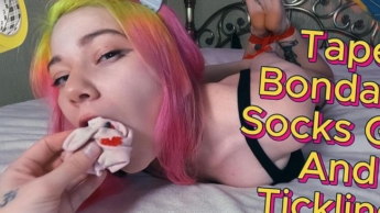 Tape Bondage For Alt Girl With Socks Gag And Tickling