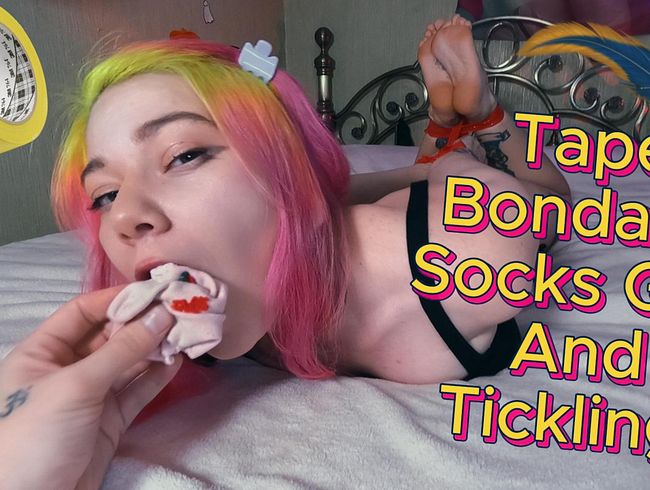 Tape Bondage For Alt Girl With Socks Gag And Tickling