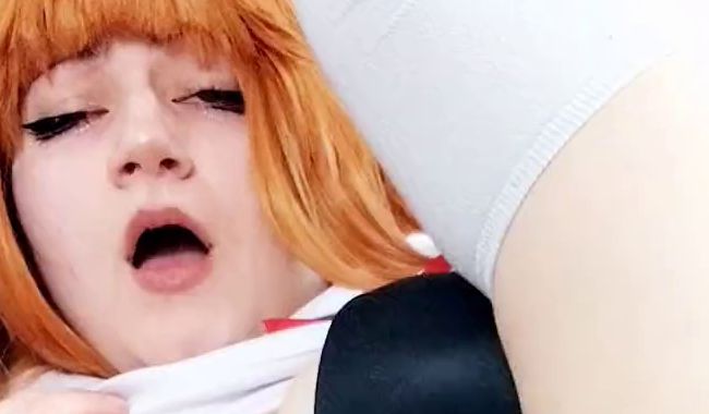 Young cosplayer pleasures herself hard with a dildo