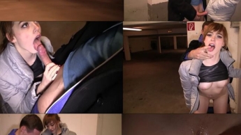 Hot teen girl approached in the underground parking garage and persuaded to have sex and got a creampie squirted inside her.