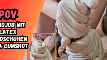 Blonde teen slut jerks me off with latex gloves!