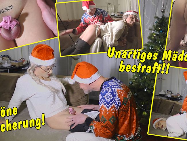 Chastity Christmas! Naughty tranny girl gets punished! Spanking! Mouthfuck! Assfuck!