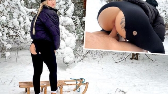 Slipped hard while sledding – outdoor sex at -8 degrees