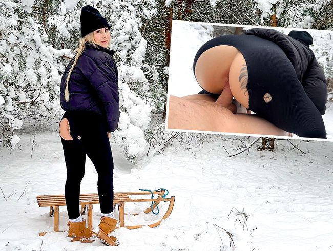 Slipped hard while sledding – outdoor sex at -8 degrees