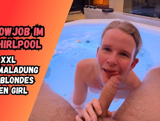 Blonde teen blows cock in the hot tub! Hot facial for the slut!