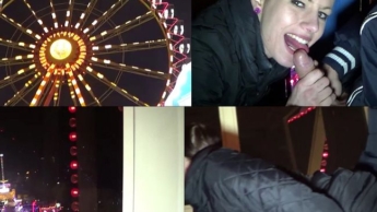 Extreme crowd at the fair on the Ferris wheel swallows