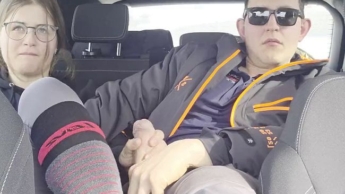 After skiing, finger in leggings in the parking lot, handjob