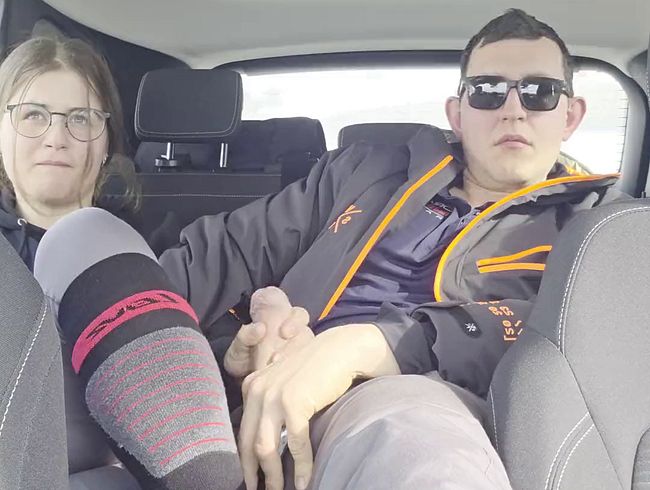 After skiing, finger in leggings in the parking lot, handjob