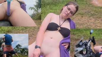 On the scooter with the dildo and then fucked doggy style by the cameraman