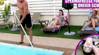 POOLBOY FUCKED?! CUM FACIAL FOR NAUGHTY THREESOME SLUTS!